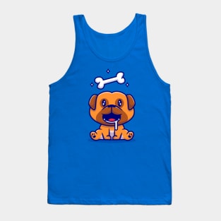 Cute Pug Dog Hungry With Bone Cartoon Tank Top